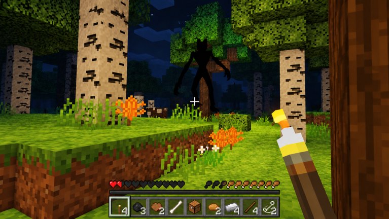 Official Roblox thumbnail: night-time blocky forest with a grey wolf on a tree stump